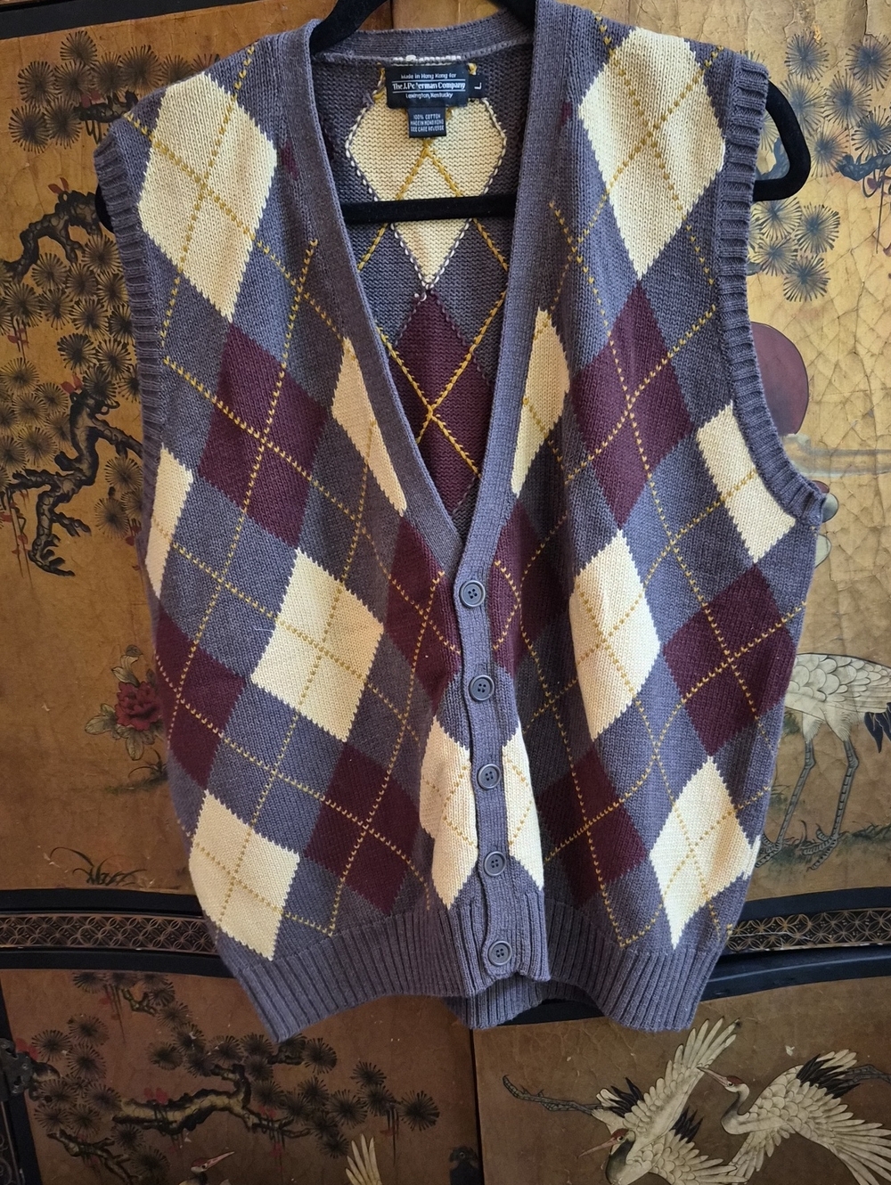 Men's Argyle Button-Front Cardigan Vest - Gray, Cream, Burgundy